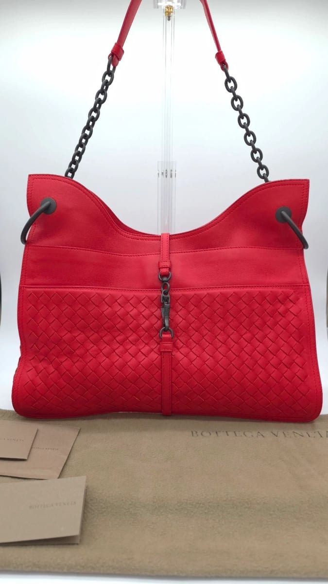 Bottega Veneta La Belle Vie Beverly Bag Vesuvio Red Intrecciato Leather, photo 1 of 24
