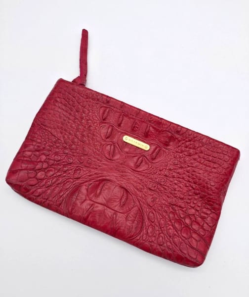 Brahmin Red Crocodile Embossed Leather Zip Pouch Clutch