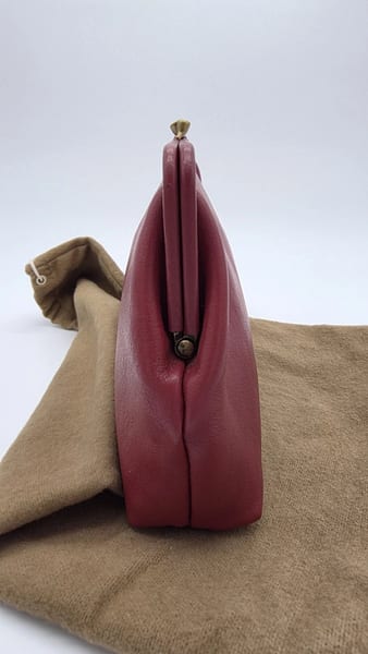 Il Bisonte Burgundy Leather Clasp Frame Clutch, Gold Hardware, photo 6 of 10