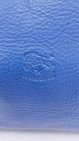Il Bisonte Blue Pebbled Leather Zip Shoulder Bag Gold Hardware, photo 2 of 15