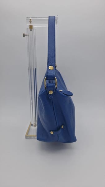 Il Bisonte Blue Pebbled Leather Zip Shoulder Bag Gold Hardware, photo 13 of 15