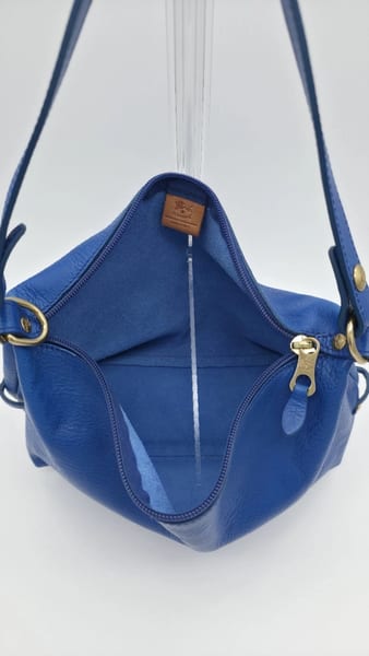 Il Bisonte Blue Pebbled Leather Zip Shoulder Bag Gold Hardware, photo 14 of 15