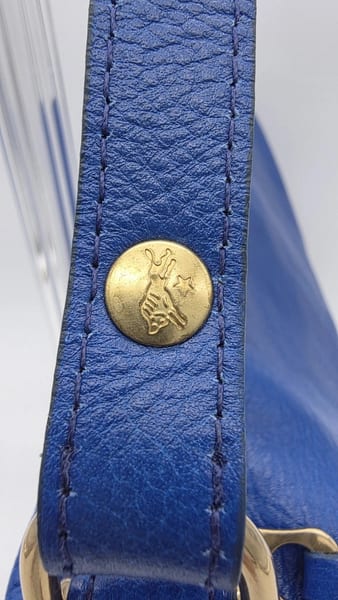 Il Bisonte Blue Pebbled Leather Zip Shoulder Bag Gold Hardware, photo 3 of 15