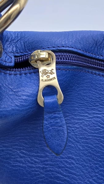 Il Bisonte Blue Pebbled Leather Zip Shoulder Bag Gold Hardware, photo 6 of 15