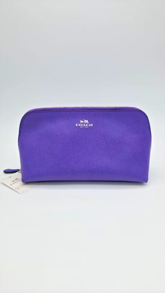 Coach Purple Leather Makeup Bag Pouch, Zipper Closure