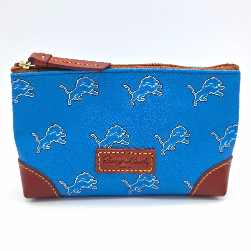 Dooney & Bourke Detroit Lions NFL Football Zip Pouch Blue & Brown, photo 1 of 7