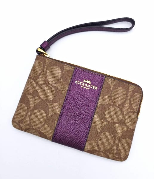 Coach Signature Canvas & Leather Zip Wristlet Wallet