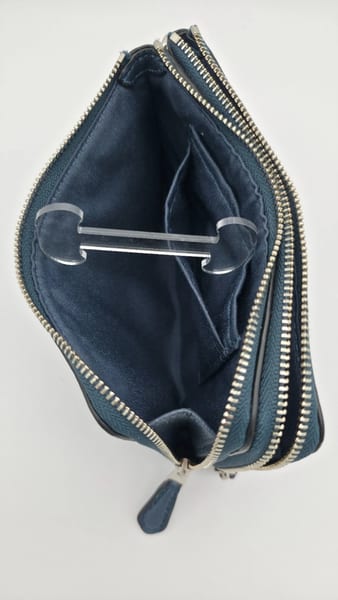 Coach Blue Leather Double Zip Wristlet Wallet, Wrist Strap, photo 11 of 12