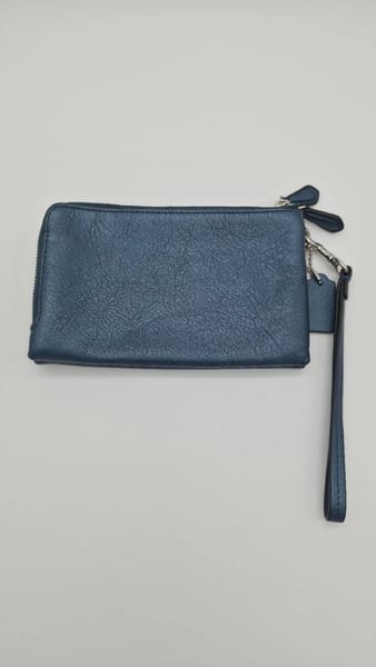 Coach Blue Leather Double Zip Wristlet Wallet, Wrist Strap, photo 3 of 12