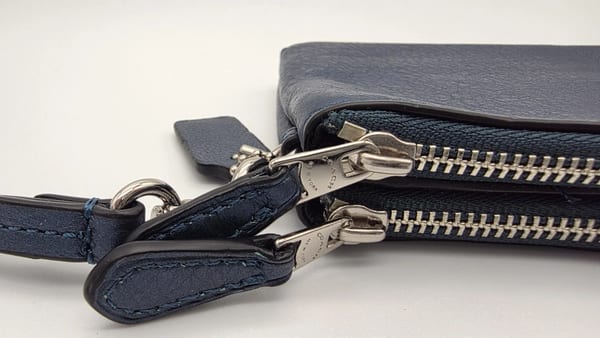 Coach Blue Leather Double Zip Wristlet Wallet, Wrist Strap, photo 5 of 12