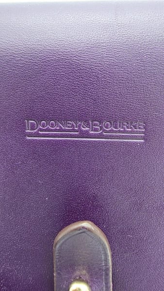 Dooney & Bourke Purple Leather Wristlet Red Lining Silver Hardware Charm, photo 2 of 10