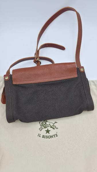 Il Bisonte Leather Canvas Zip Shoulder Bag Brown Gray + Dust Bag, photo 3 of 9