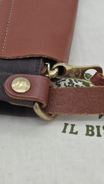 Il Bisonte Leather Canvas Zip Shoulder Bag Brown Gray + Dust Bag, photo 7 of 9