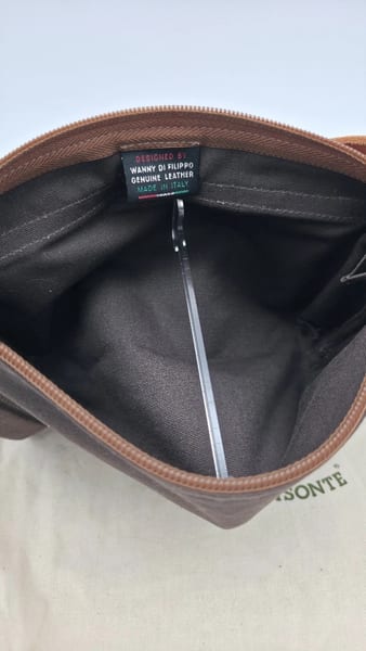 Il Bisonte Leather Canvas Zip Shoulder Bag Brown Gray + Dust Bag, photo 9 of 9
