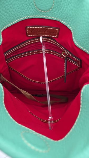 Dooney & Bourke Pebbled Leather Crossbody Mint Red Lining Brown Strap, photo 12 of 13