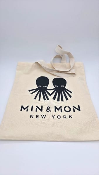 Min & Mon New York Beige/Black Canvas Reusable Shopping Tote Bag, photo 1 of 2