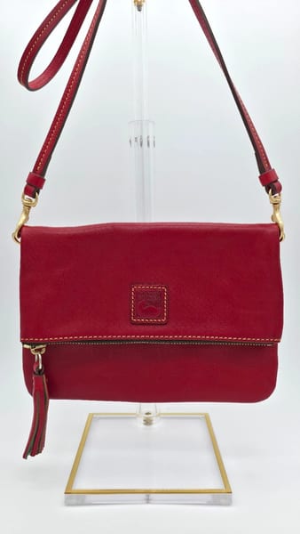 Dooney & Bourke Red Pebbled Leather Crossbody Handbag Zip Top Tassel