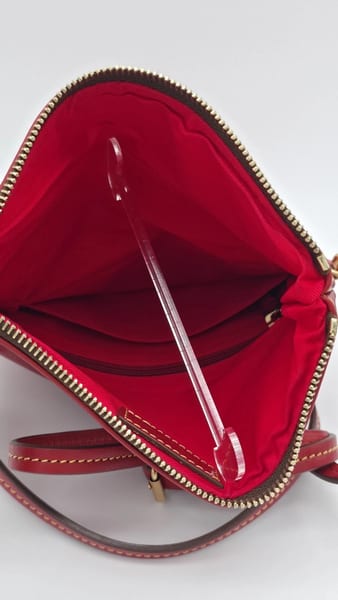 Dooney & Bourke Red Pebbled Leather Crossbody Handbag Zip Top Tassel, photo 9 of 10