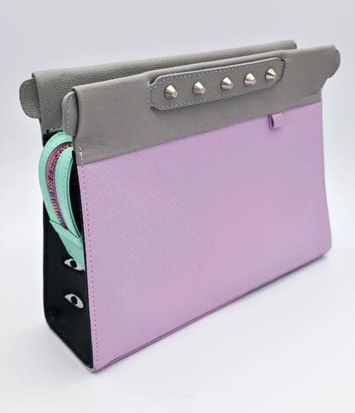 Min & Mon Leather Colorblock Studded Zip Crossbody Handbag Purple