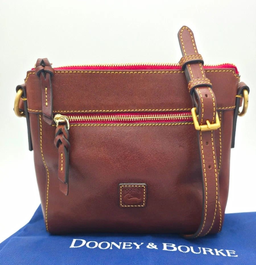 Dooney & Bourke Florentine Leather Crossbody Bag Brown Red Lining Zip, photo 1 of 11