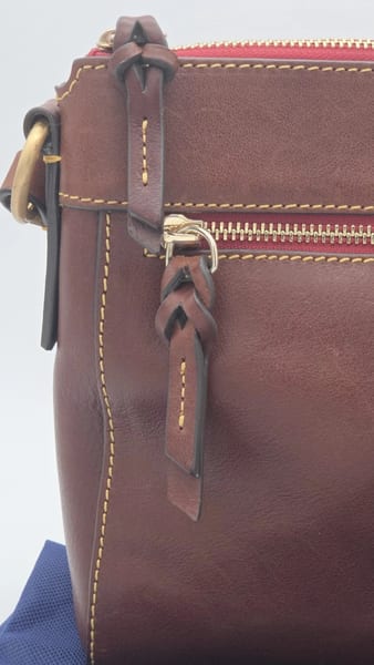 Dooney & Bourke Florentine Leather Crossbody Bag Brown Red Lining Zip, photo 3 of 11