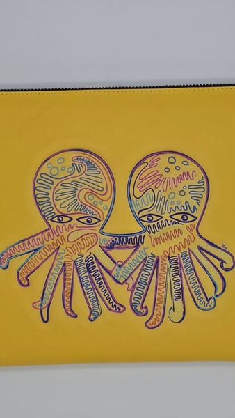 Min & Mon Fidelio Yellow Leather Pouch - Octopus Embroidery, photo 2 of 7
