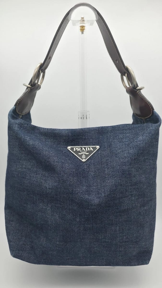 Prada Leather-Trimmed Denim Hobo Bag 90s Style, photo 1 of 15