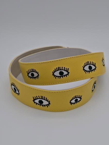 Min & Mon Yellow Eye-Embroidered Leather Bag Strap