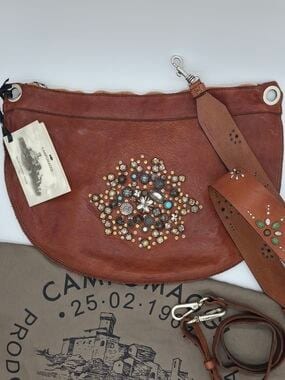 Campomaggi Cognac Leather Crossbody Bag with Embellished Front, photo 1 of 8